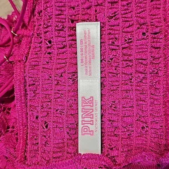 PINK NWOT Victoria's Secret Lace Pink Strappy Back Bralette Size Large 38DD - Picture 6 of 6